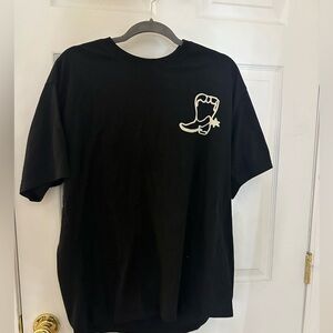 Black Tee with White Cowboy Boot Graphic